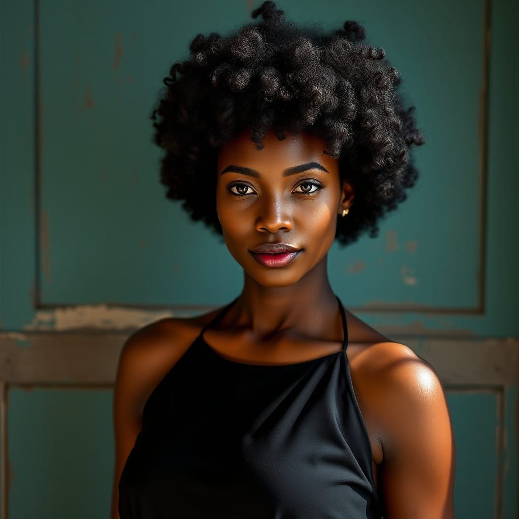 Elegant Black Woman in Teal Bohemian Dreamscape