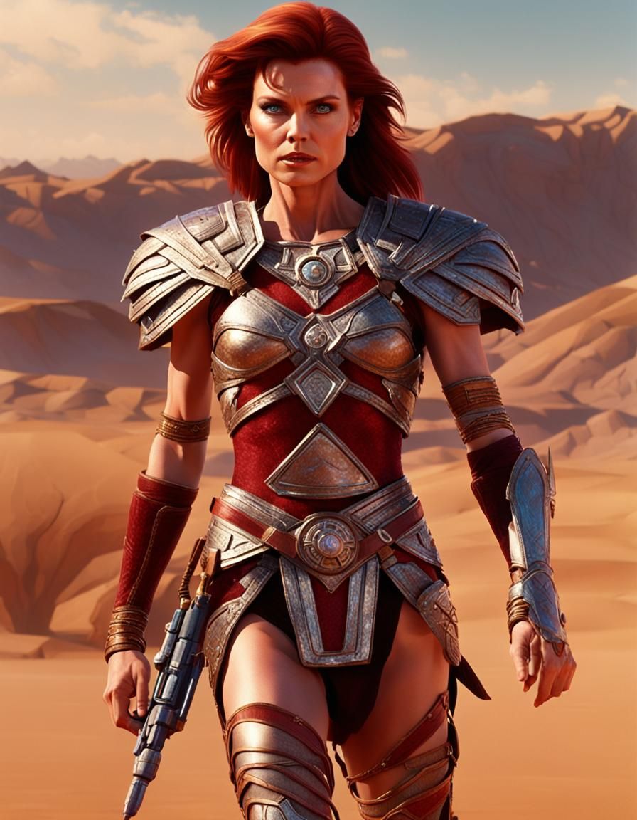 Young Woman as Teela in Desert, Photorealistic 8K