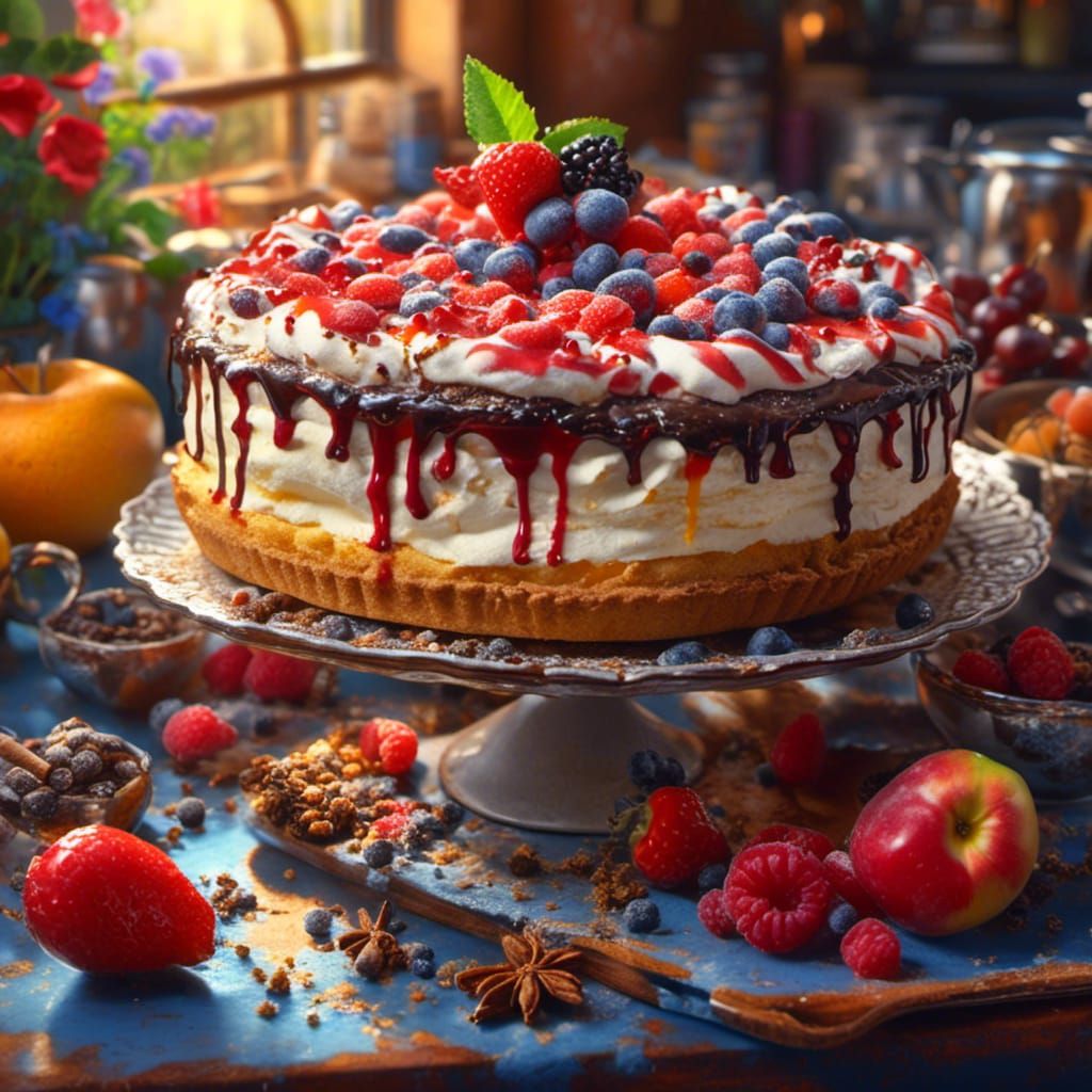 Delicious Fruit Pie in Hyperrealistic Style