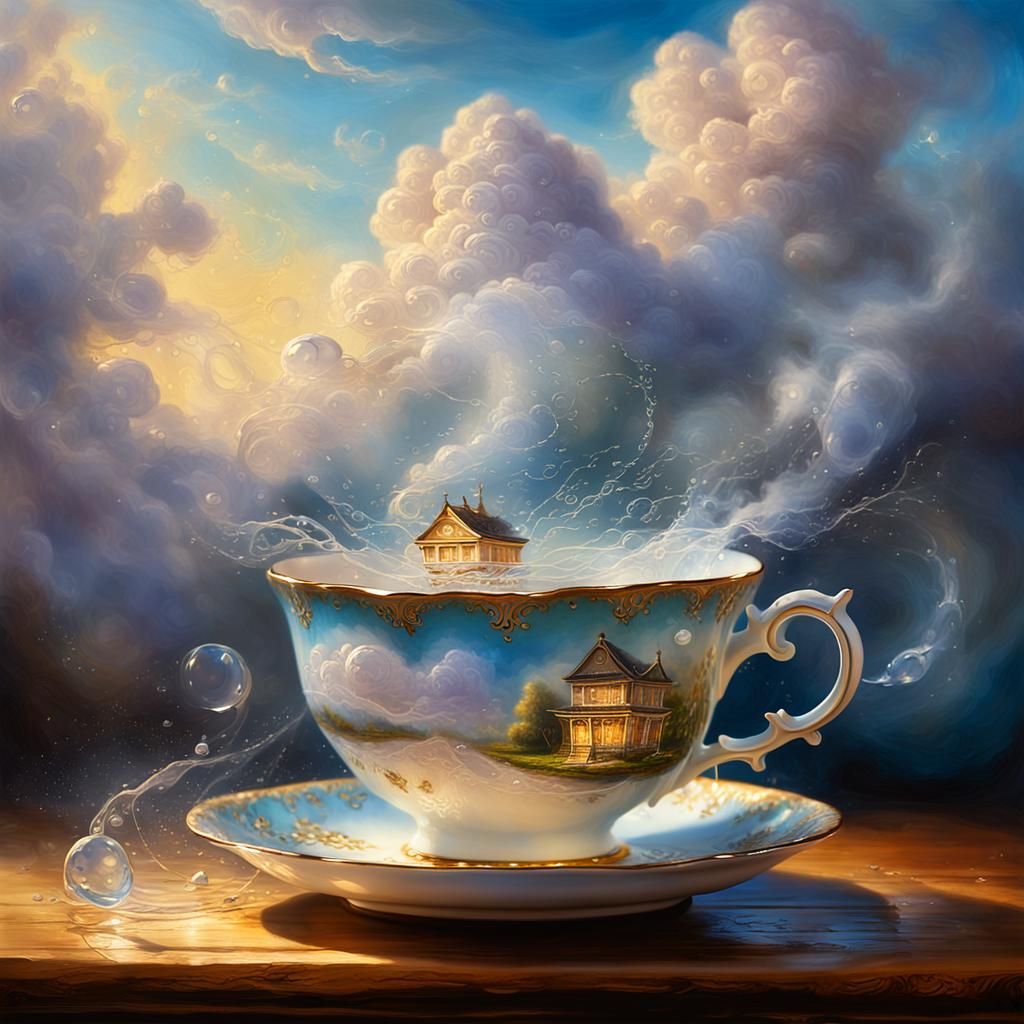 Storm Cloud in Teacup: Ethereal Fantasy in Oil Painting