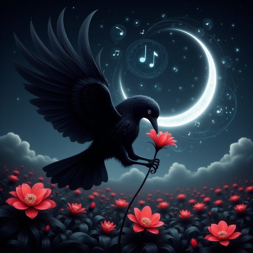 Majestic Crow Sings Enchanted Song on Glowing Alien Planet