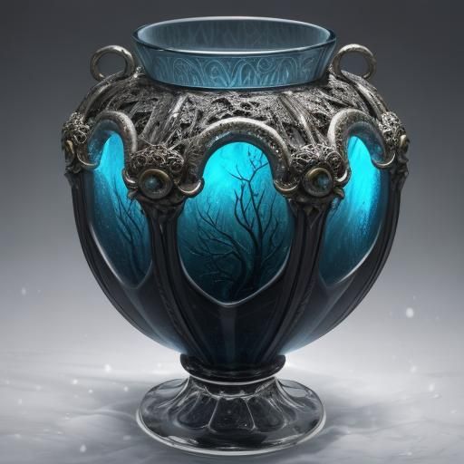 Cthulhu Glass Vase on Snowy Altar: Macro Photography