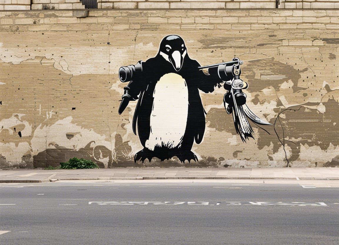 Penguin Pirate Mural in Street Art Style