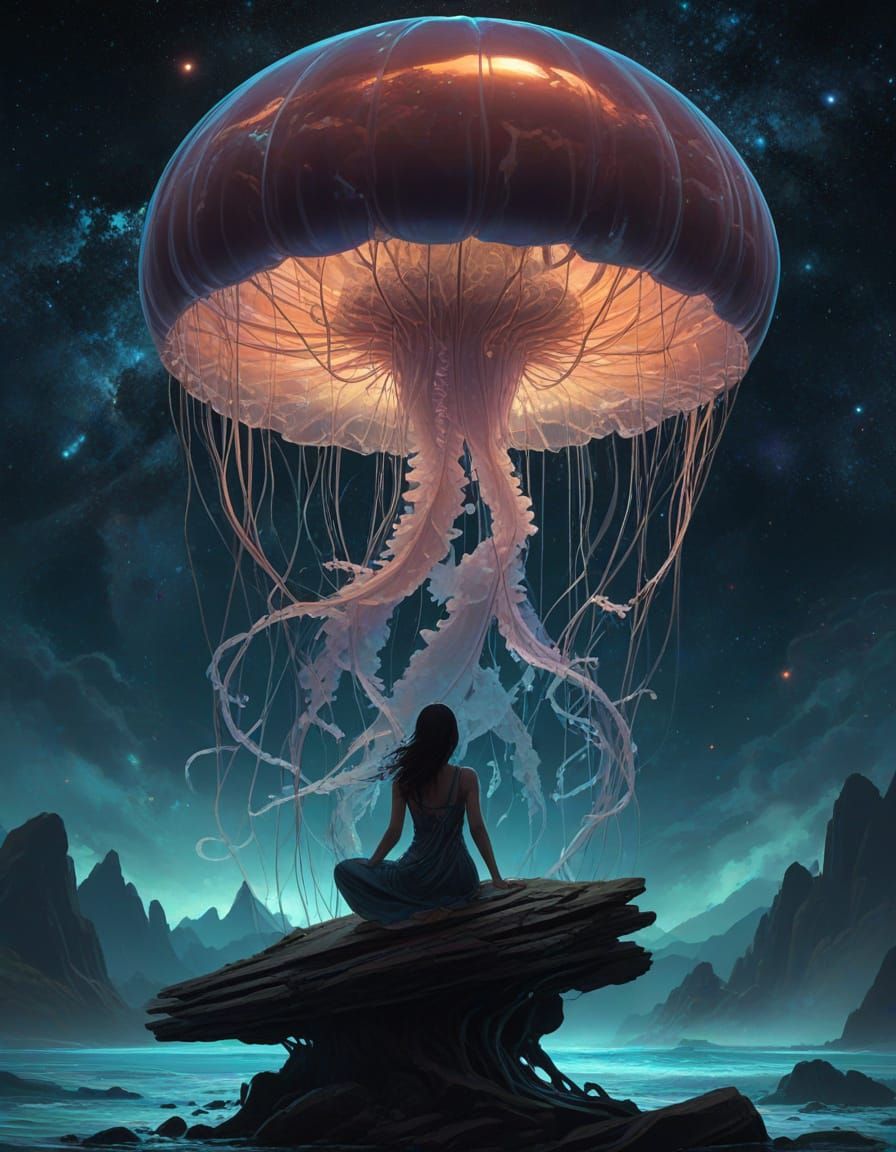 Cosmic Jellyfish Goddess in Art Nouveau Style