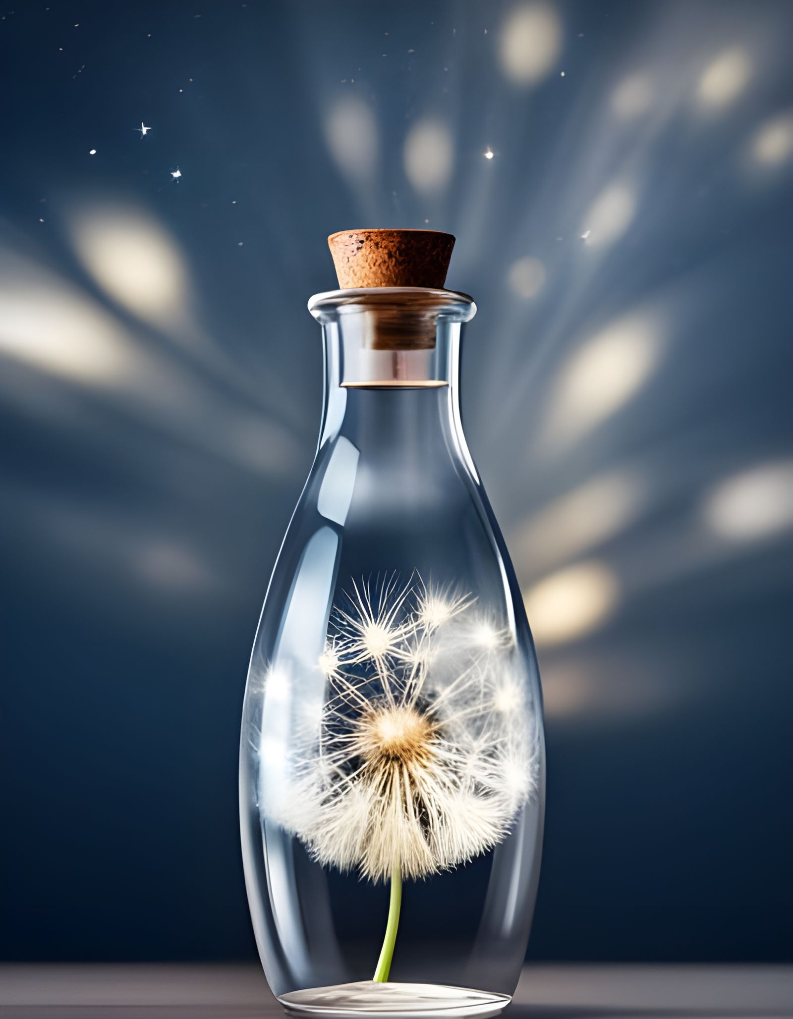 Dandelion Wishes in a Bottle Under Starry Sky