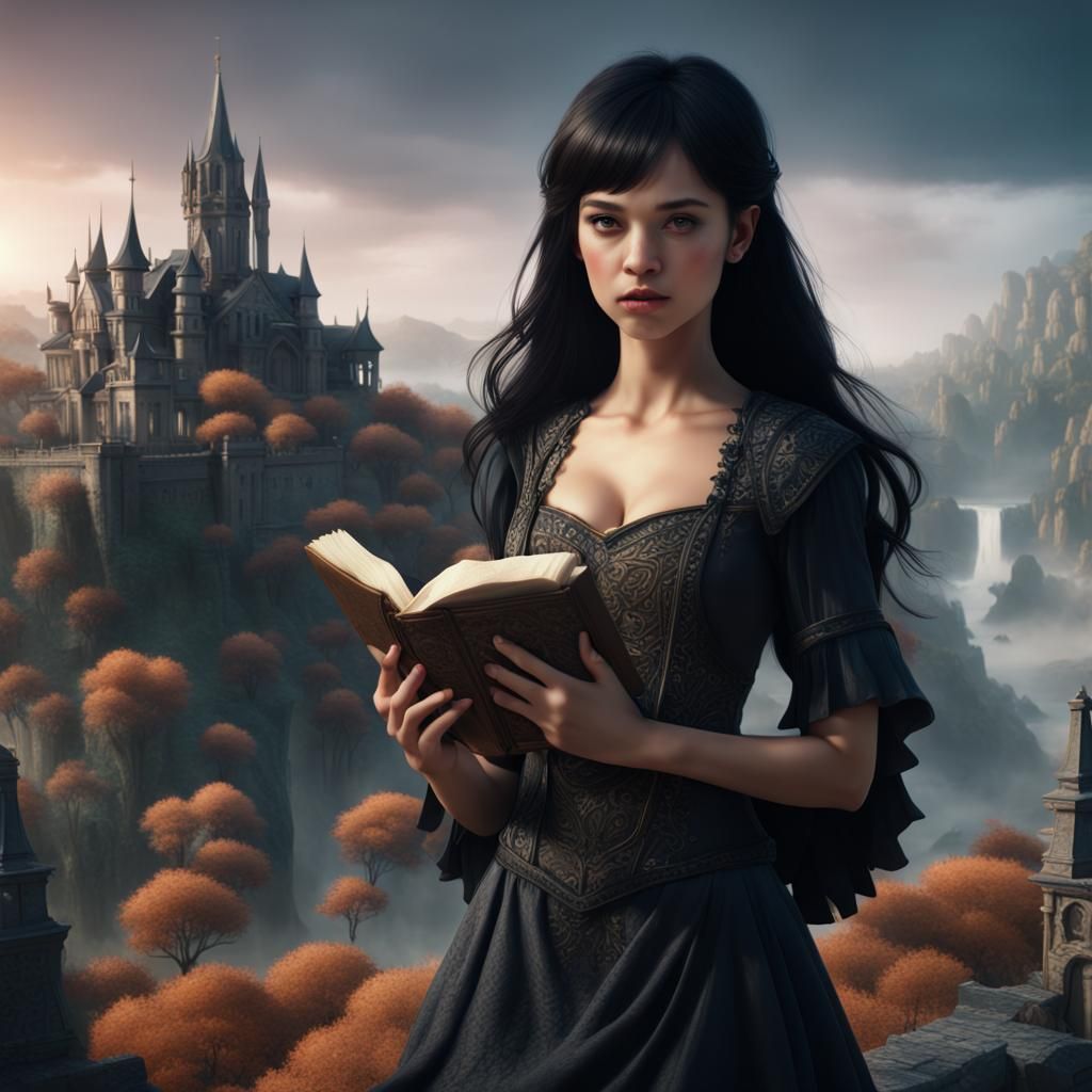 Girl with Book: Detailed Matte Painting in 8K
