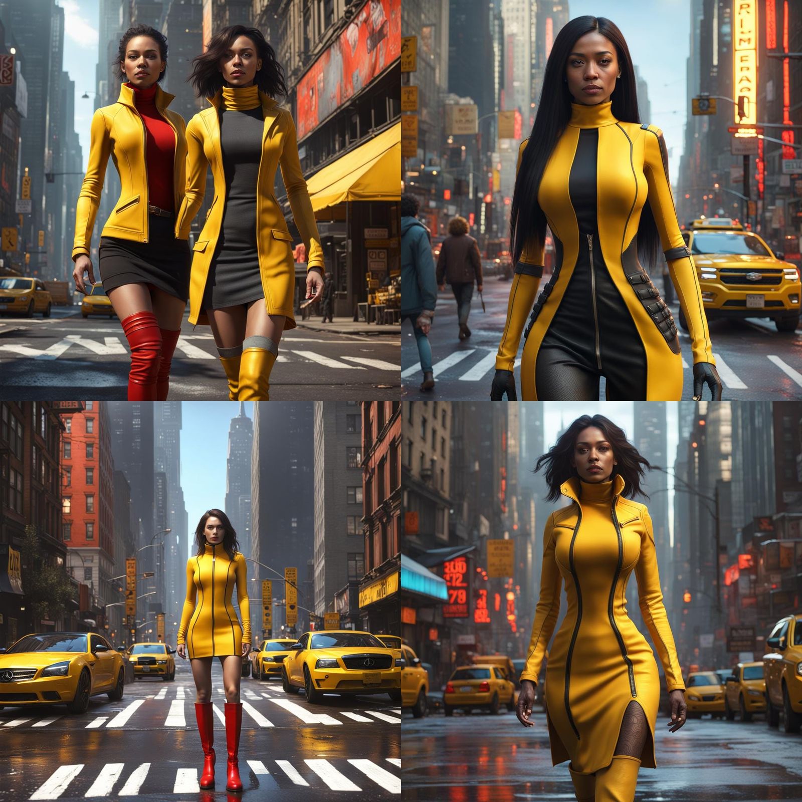 Woman in Yellow Jacket Walks Manhattan Street: Fantasy Art