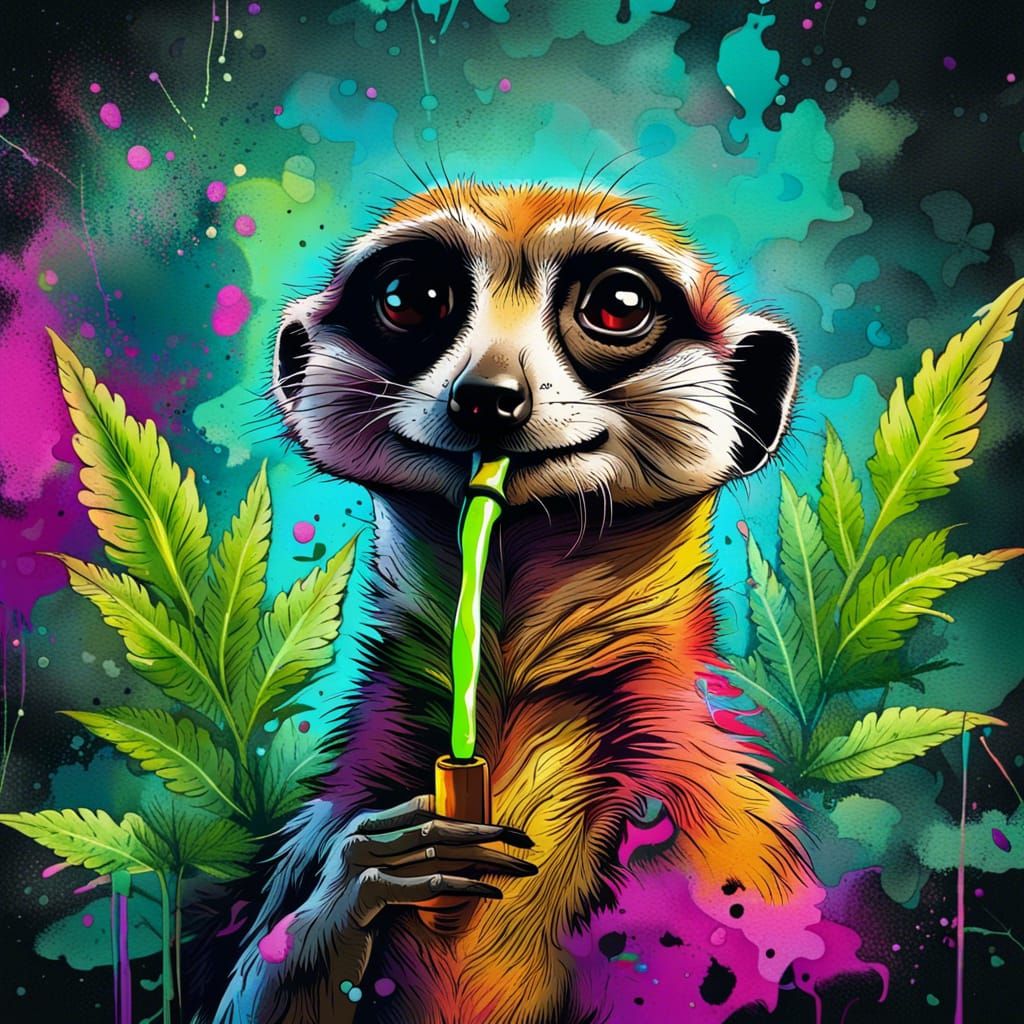 Whimsical Meerkat Smoking Blunt in Graffiti Art