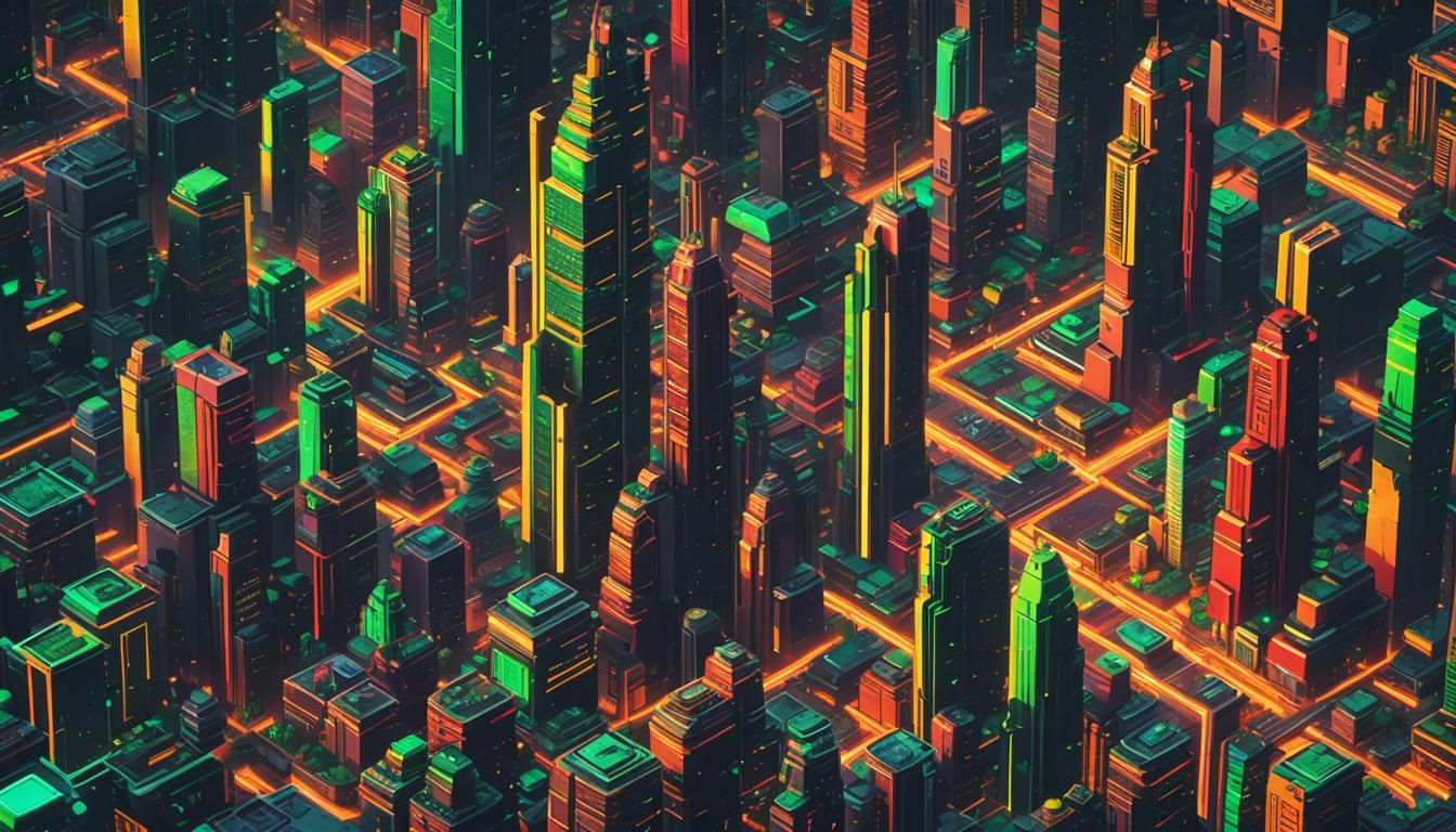 Exotic Planet Cityscape in Pixel Art Style