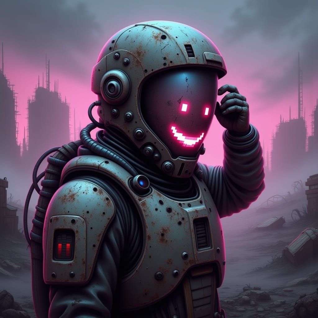 Post-Apocalyptic Figure Reveals Pixelated Smile