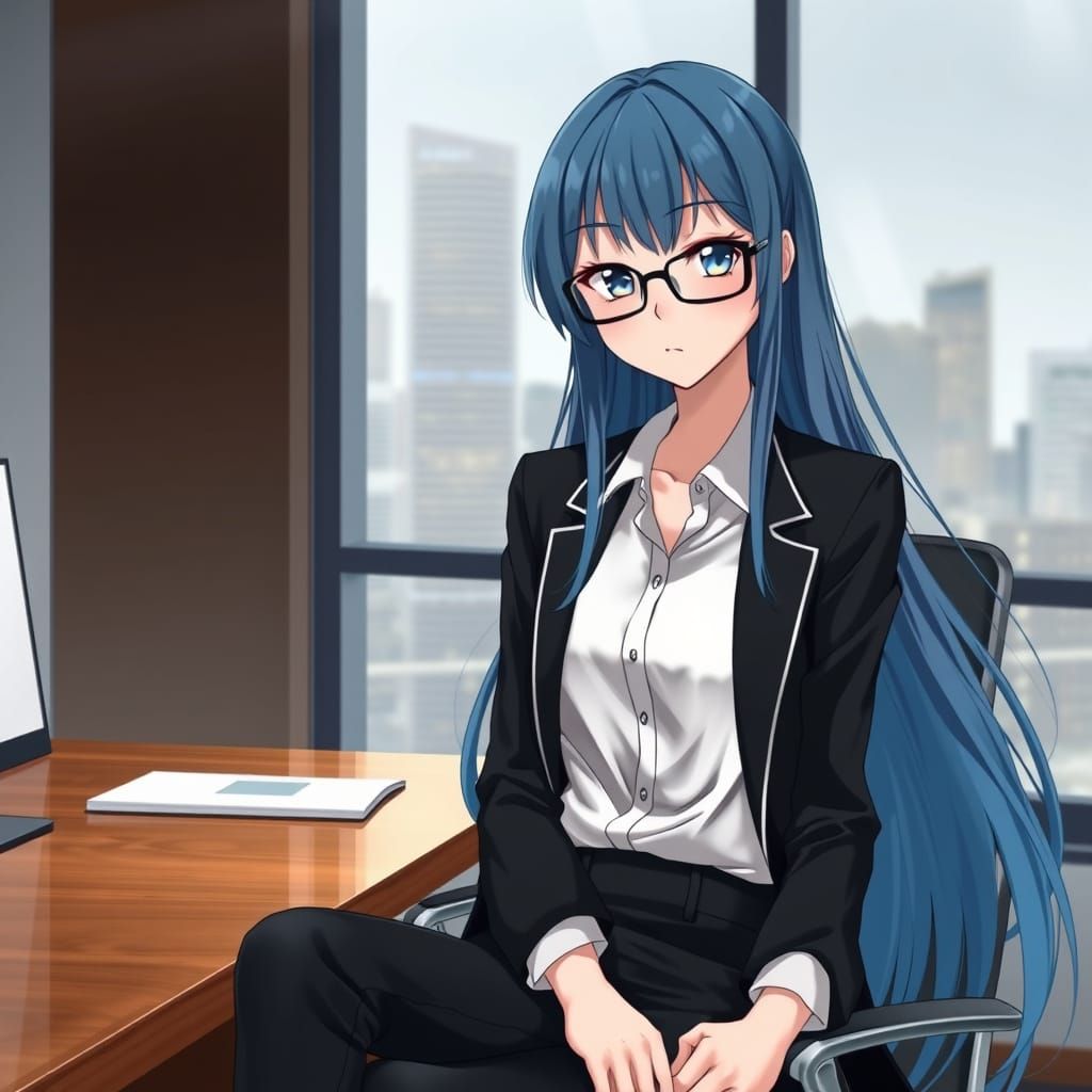 Anime Girl in Modern Office Setting with Moe Aesthetic