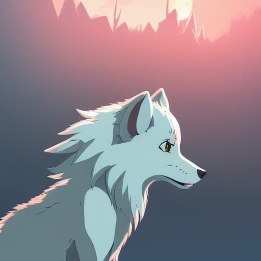 Anthro Wolf with Horns in Anime Key Visual Style