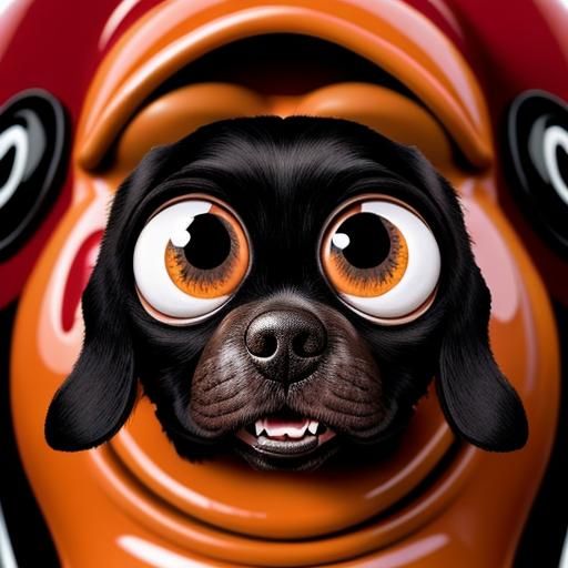 Close-up of Angrily Frowning Dog with Huge Eyes