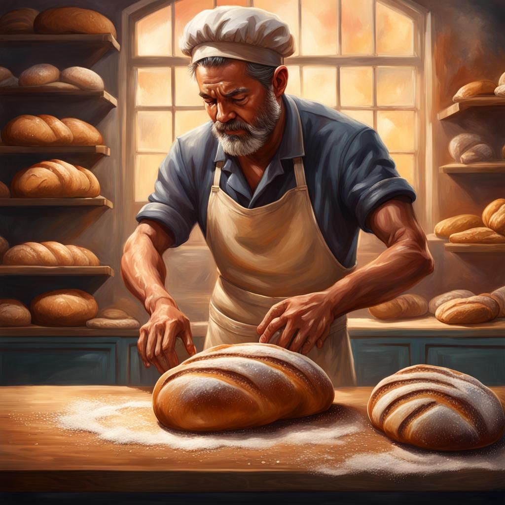 Bread Kneading Baker: Hyperrealistic Concept Art