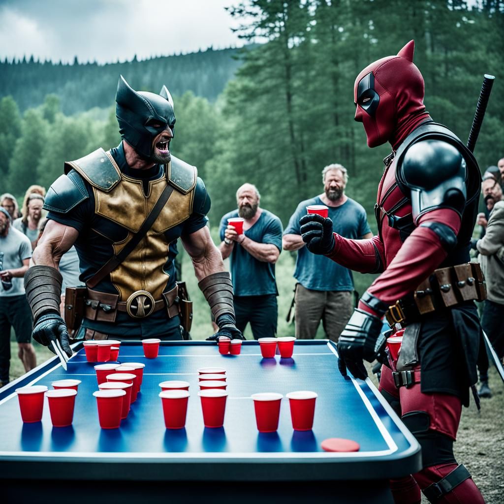 Wolverine and Deadpool Play Beer Pong with Vikings