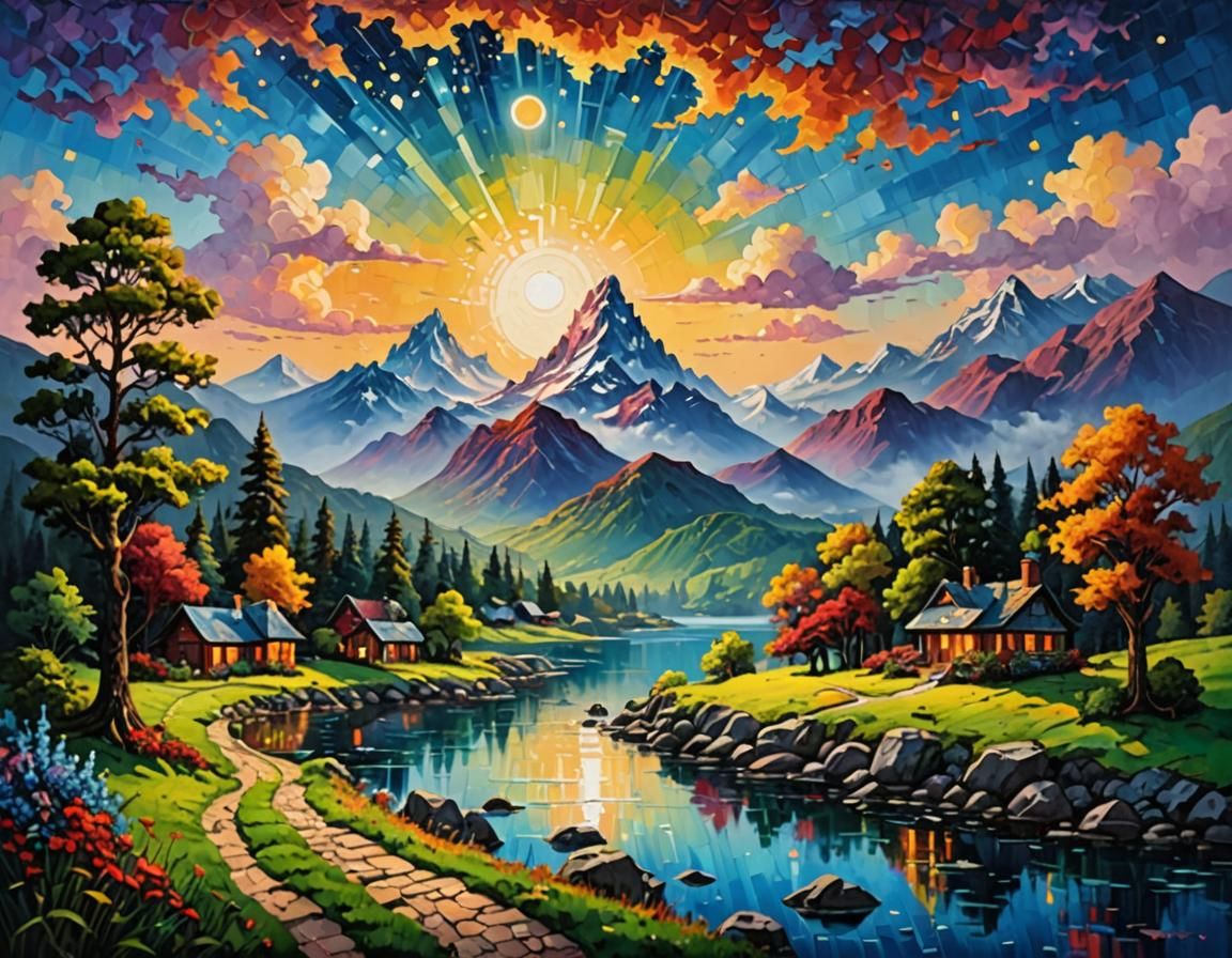 Utopian Candyland Dreamscape in Expressionist Oil Painting