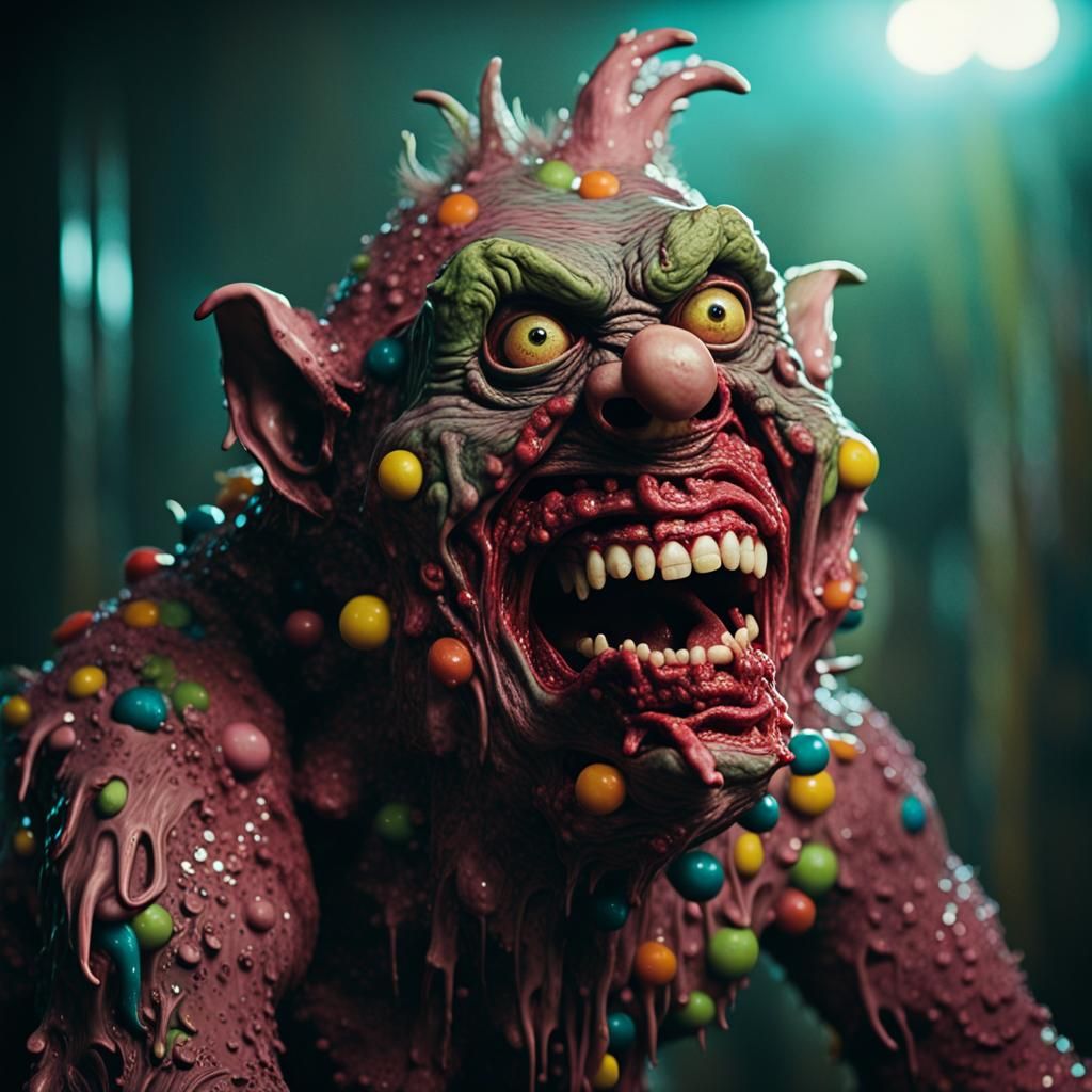 Grotesque Zombie Monkey Clown in Candy Art Style