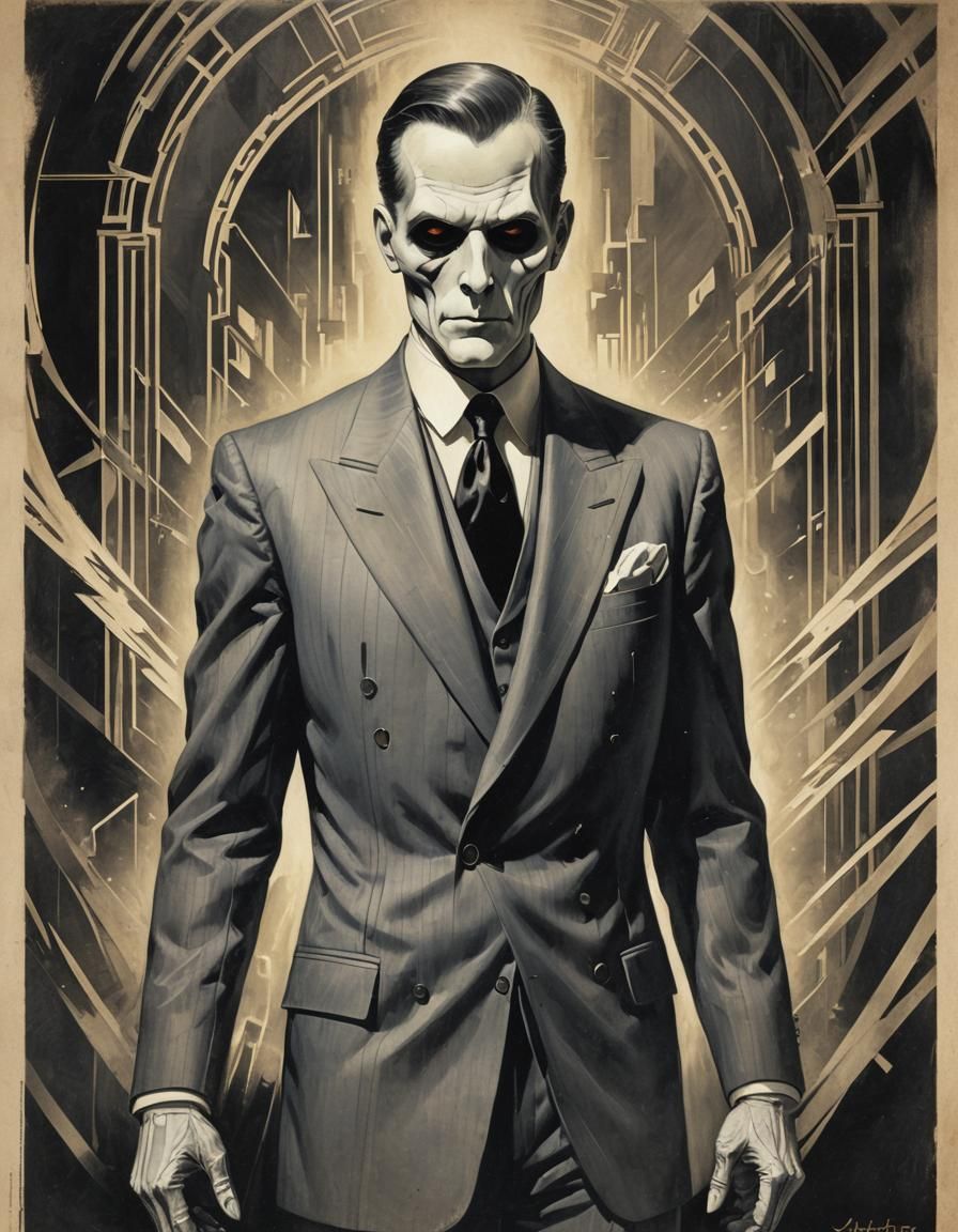Art Deco Ghost in Suit, Sinister 1920s Style