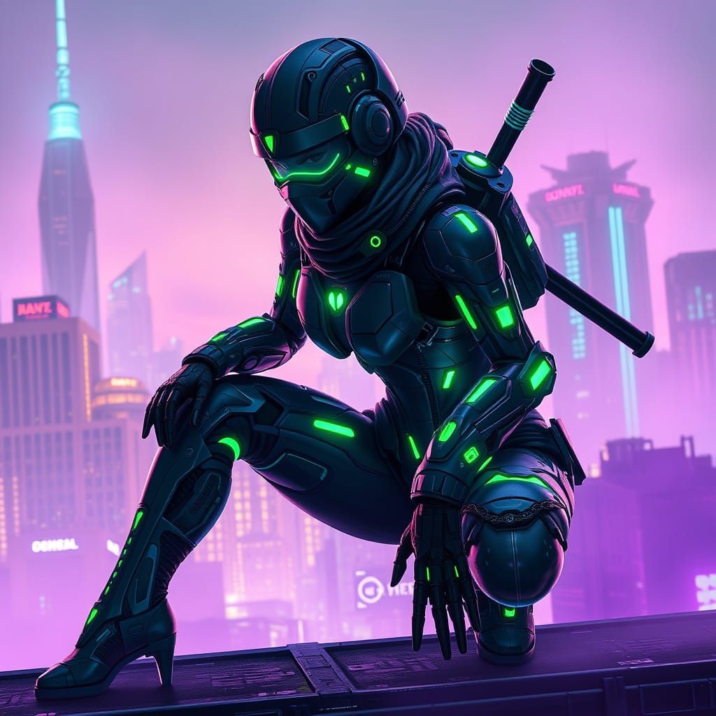 Cyber Ninja in Futuristic Cityscape