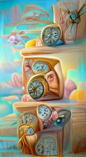 Surreal Vintage Clocks in Oil Painting Style