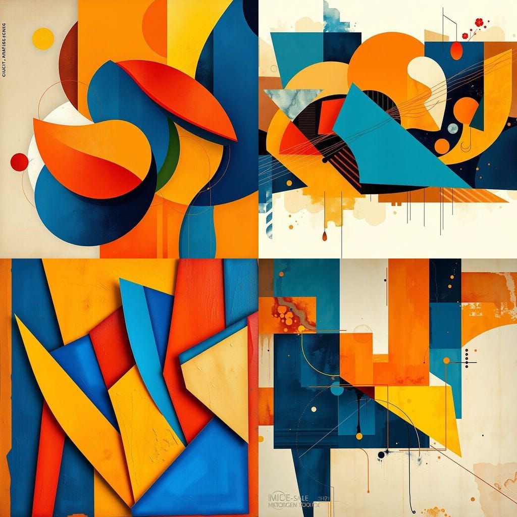 Dynamically Charged Abstract Artwork in Modern Cubist Style