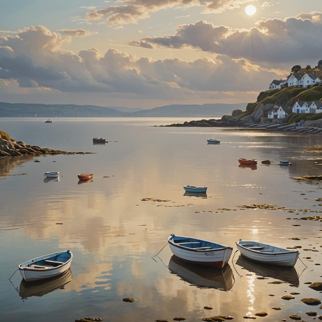 Steephill Cove Boats in Atmospheric Oil Painting Style