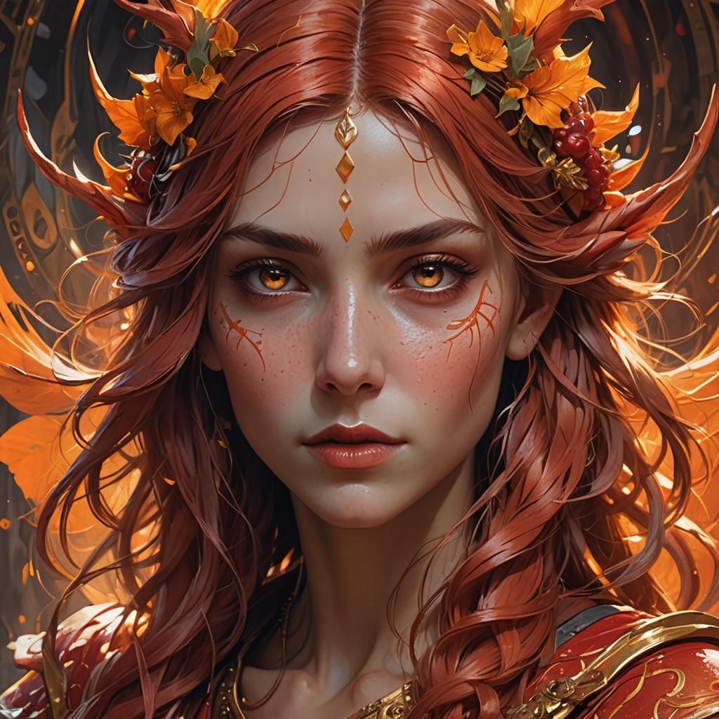 Fiery Elf Portrait in Hyperdetailed Style