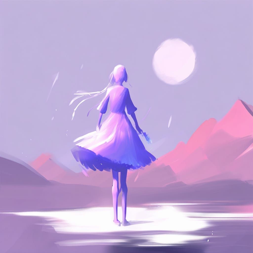 Digital Minimalist Anime Girl with Kawaii Petticoats and Sca...