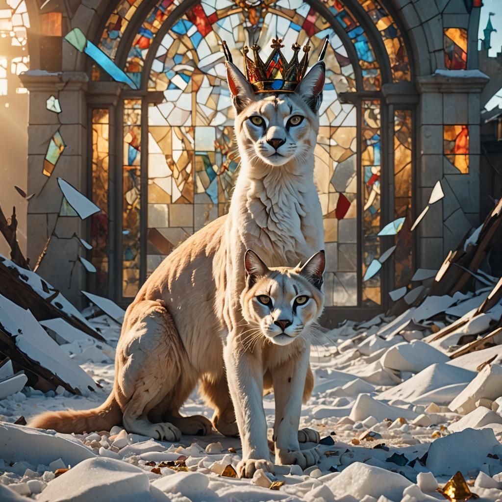 Caracal in Stained Glass Wasteland: Digital Matte Painting