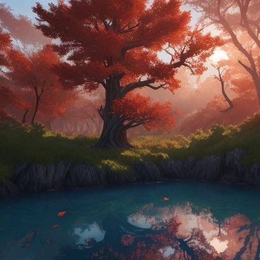 Ethereal Red Lagoon in 3D Game Style