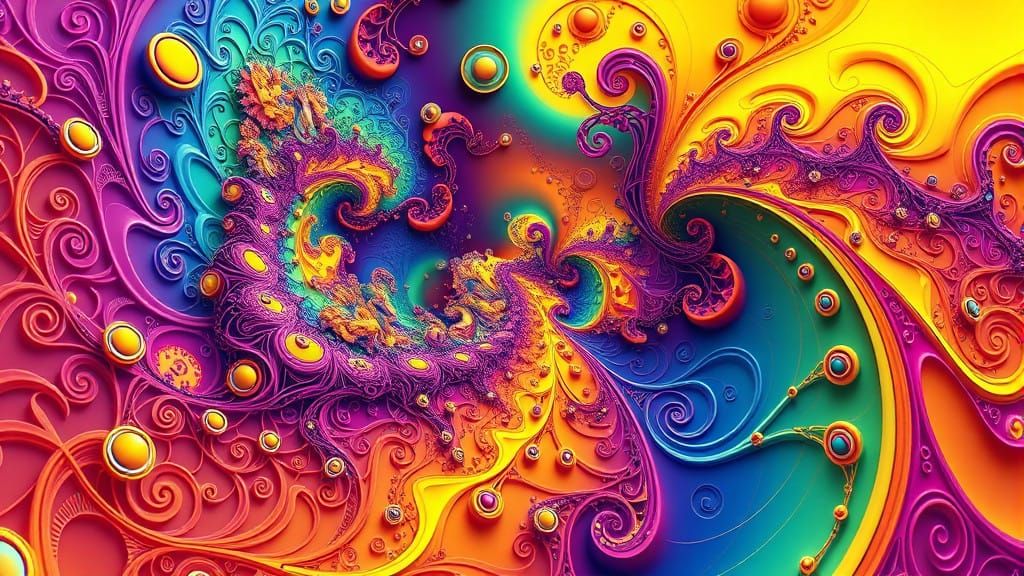 Psychedelic Fractal Wave Function in Vibrant, Swirling Color...