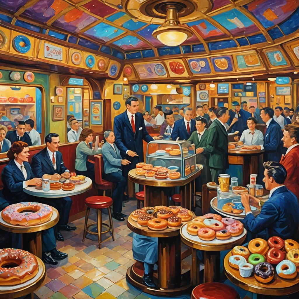 1950s Fantasy Donut Shop Airship in Neo-Impressionist Style