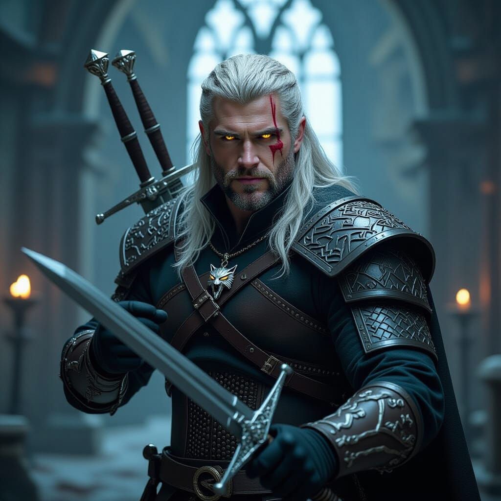 Geralt Battles Striga: Dark Fantasy Digital Art