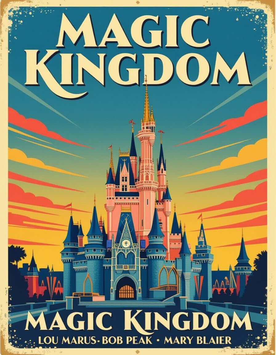 Vintage Magic Kingdom Poster with Glowing Castle
