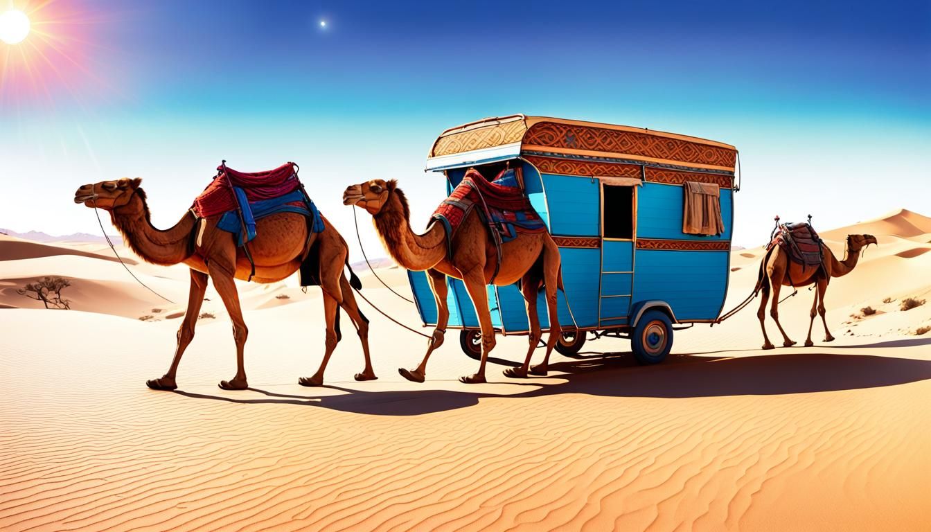 Desert Caravan in Comic Book Art Style