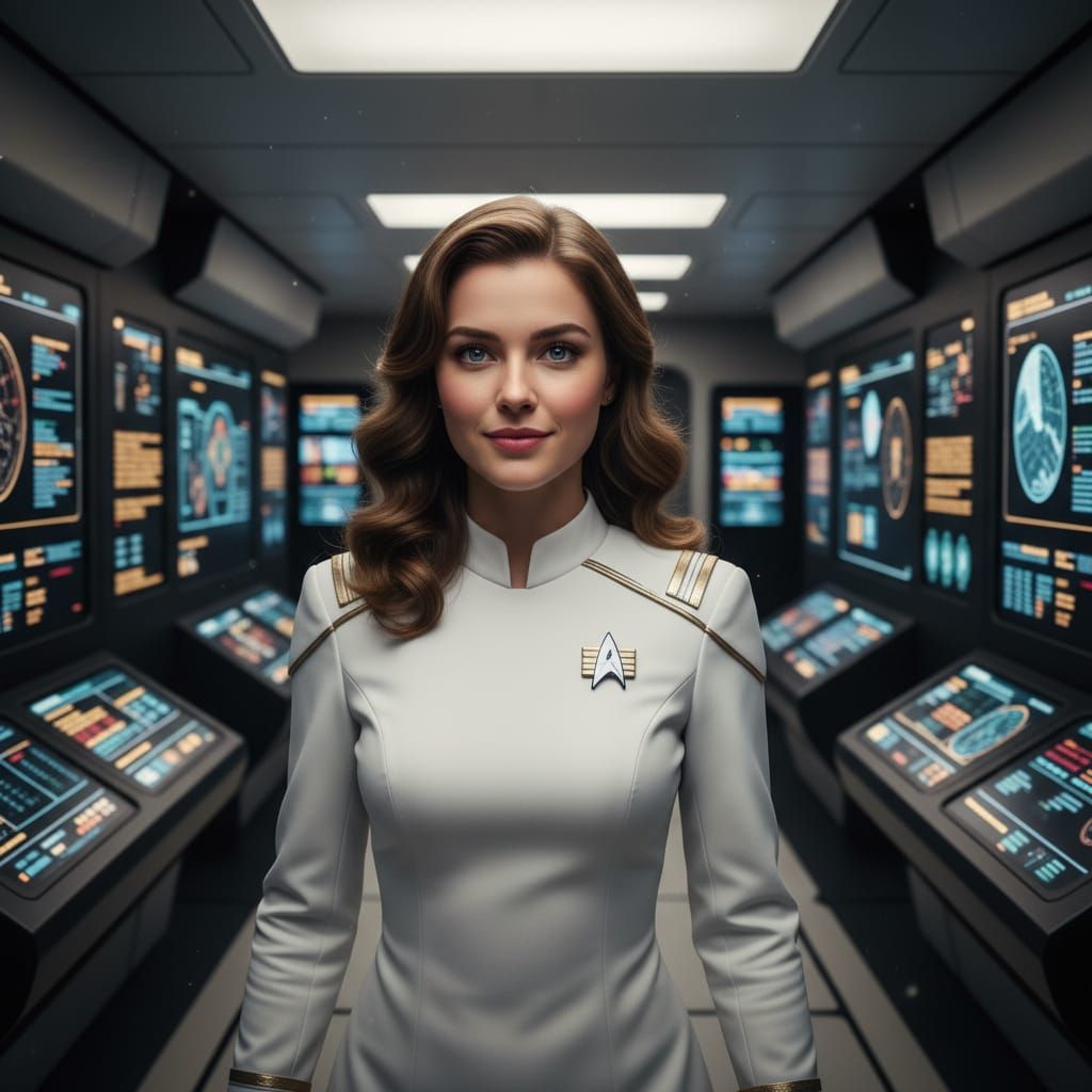 Starfleet Woman in Pristine White Uniform