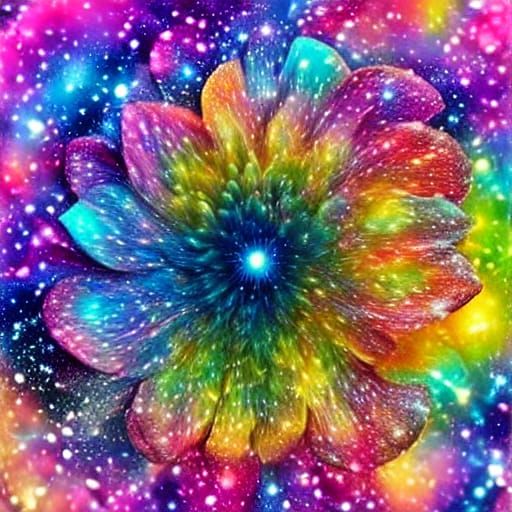 Cosmic Flower of Nebulae and Stardust in Surreal Style