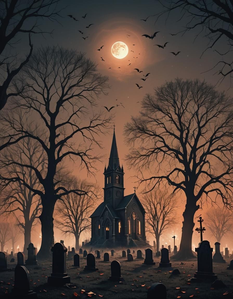 Abandoned Church in Dark Fantasy Style at Night