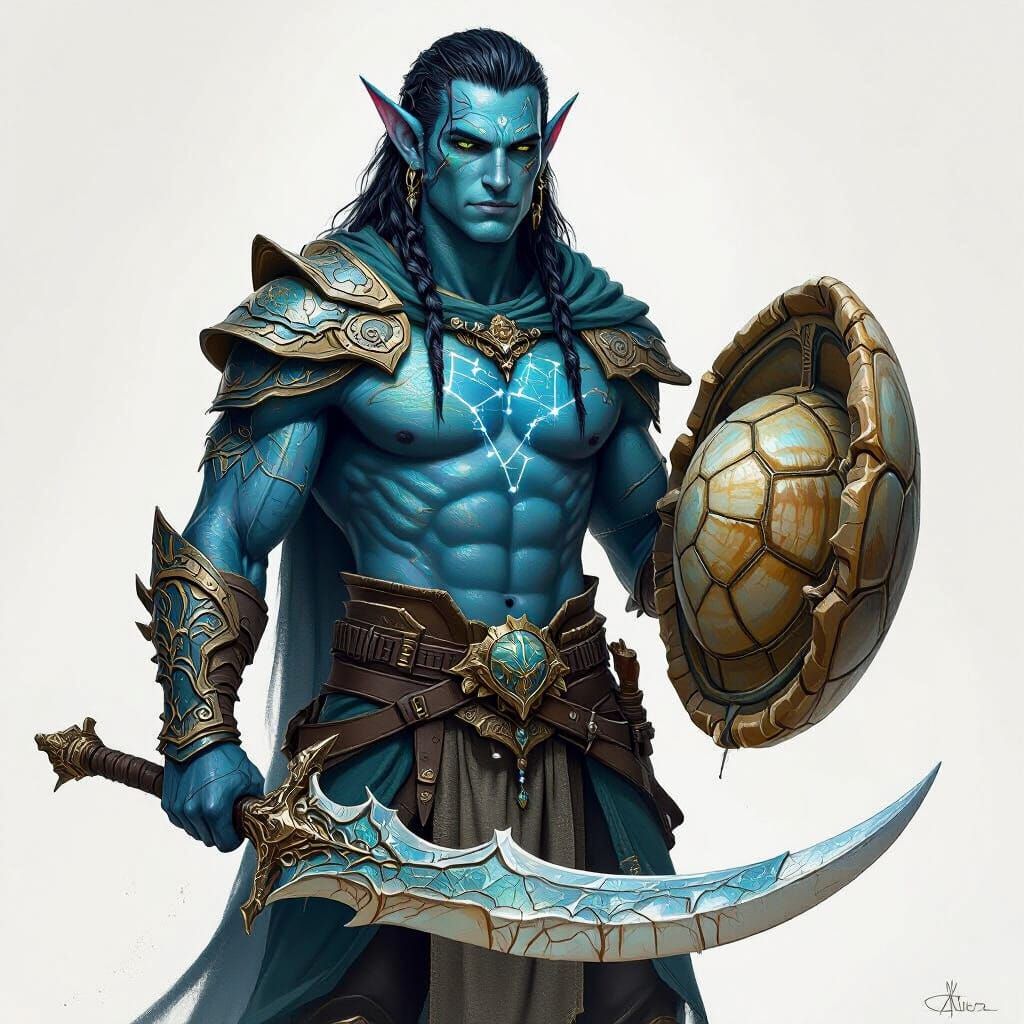 Aquatic Elf Druid with Turtle Shell Shield