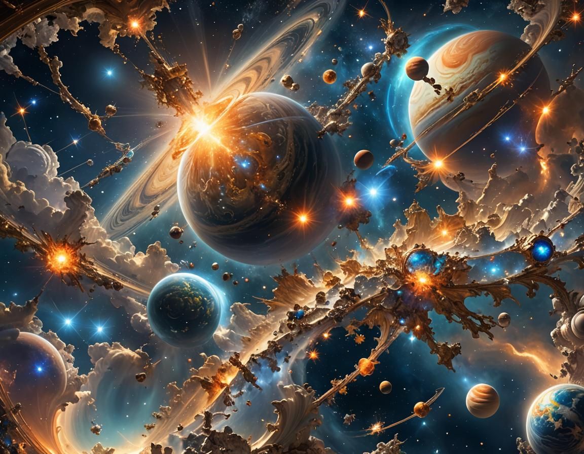 Rococo Stars Dispersing Nebulous Clouds in Space