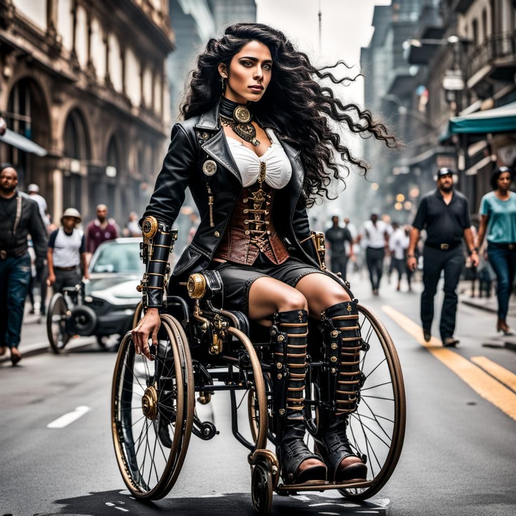 Paraplegic Woman in Steampunk Wheelchair