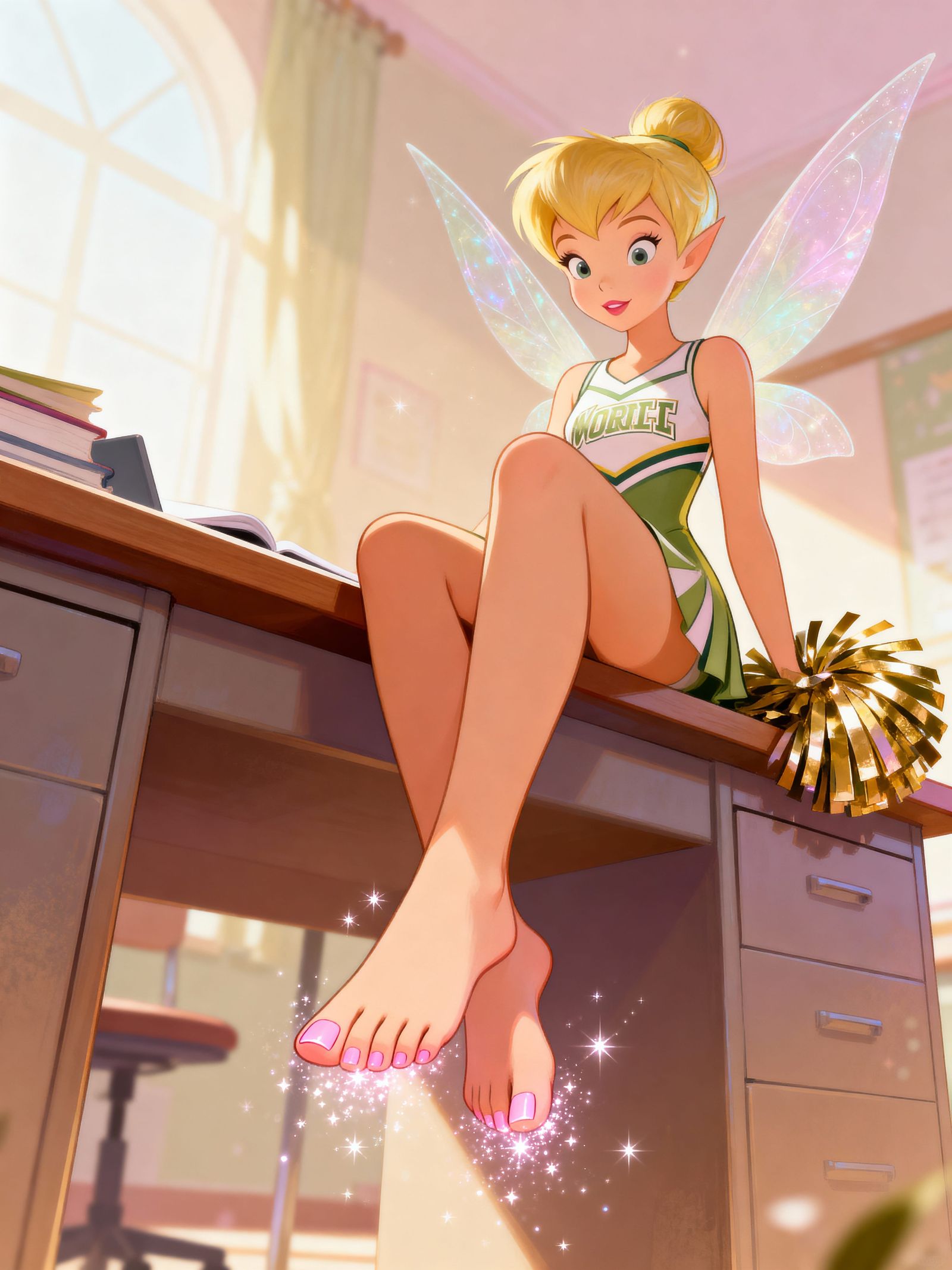 Tinkerbell in Cheerleader Uniform, Barefoot with Sparkly Toe...