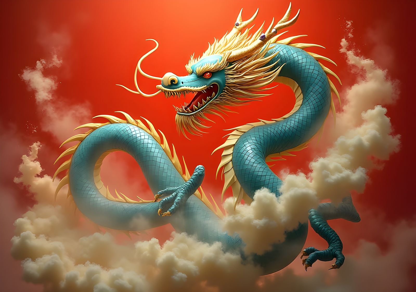 Majestic Dragon on Red Background: Chinese Art