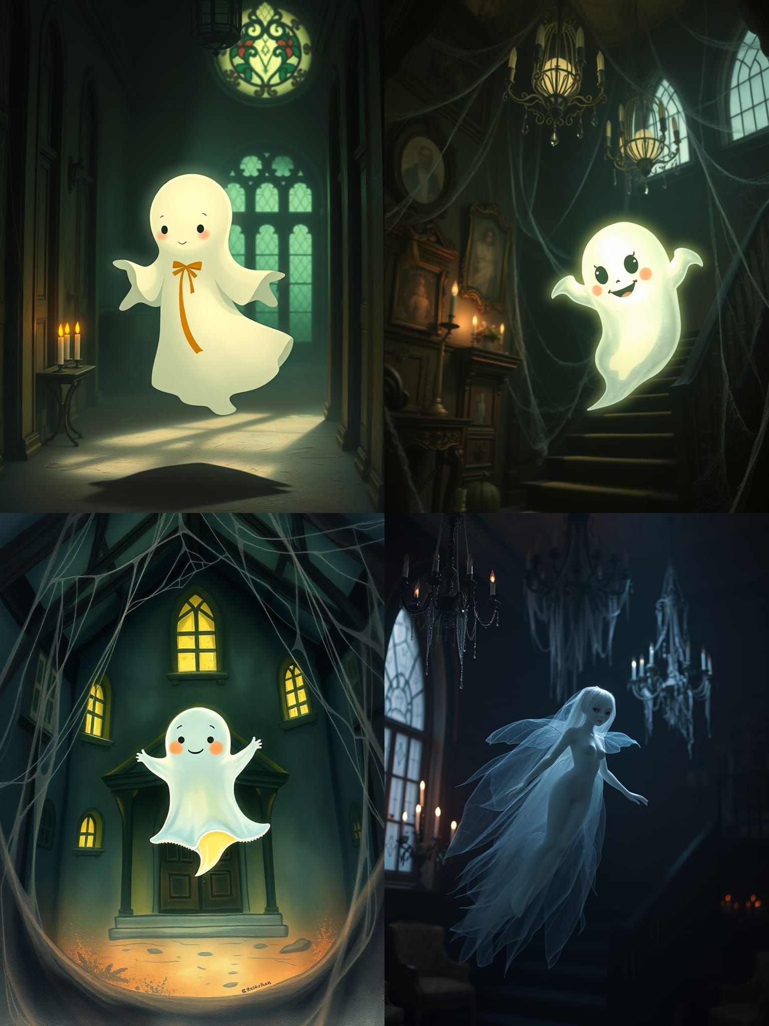 Cute Transparent Ghost in Haunted House