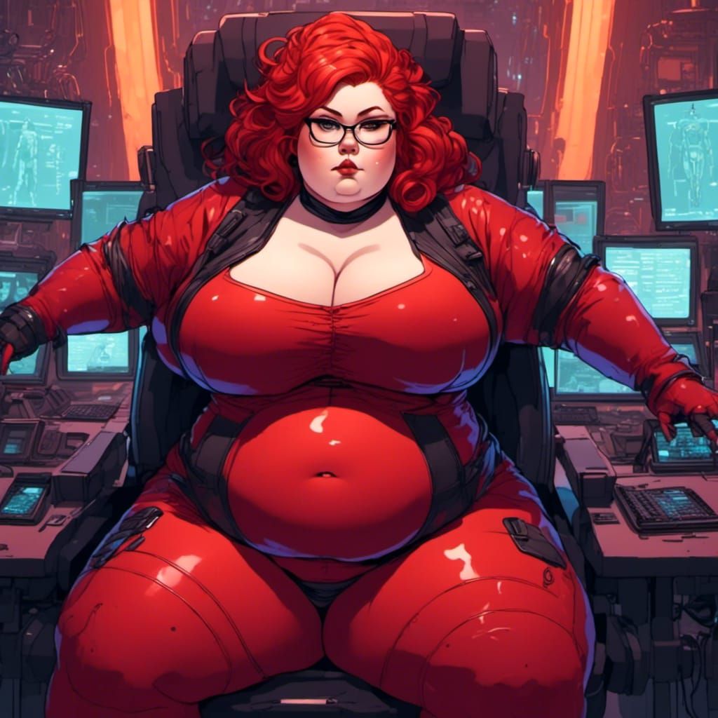 Curvy Android Being Programmed in Biopunk Style