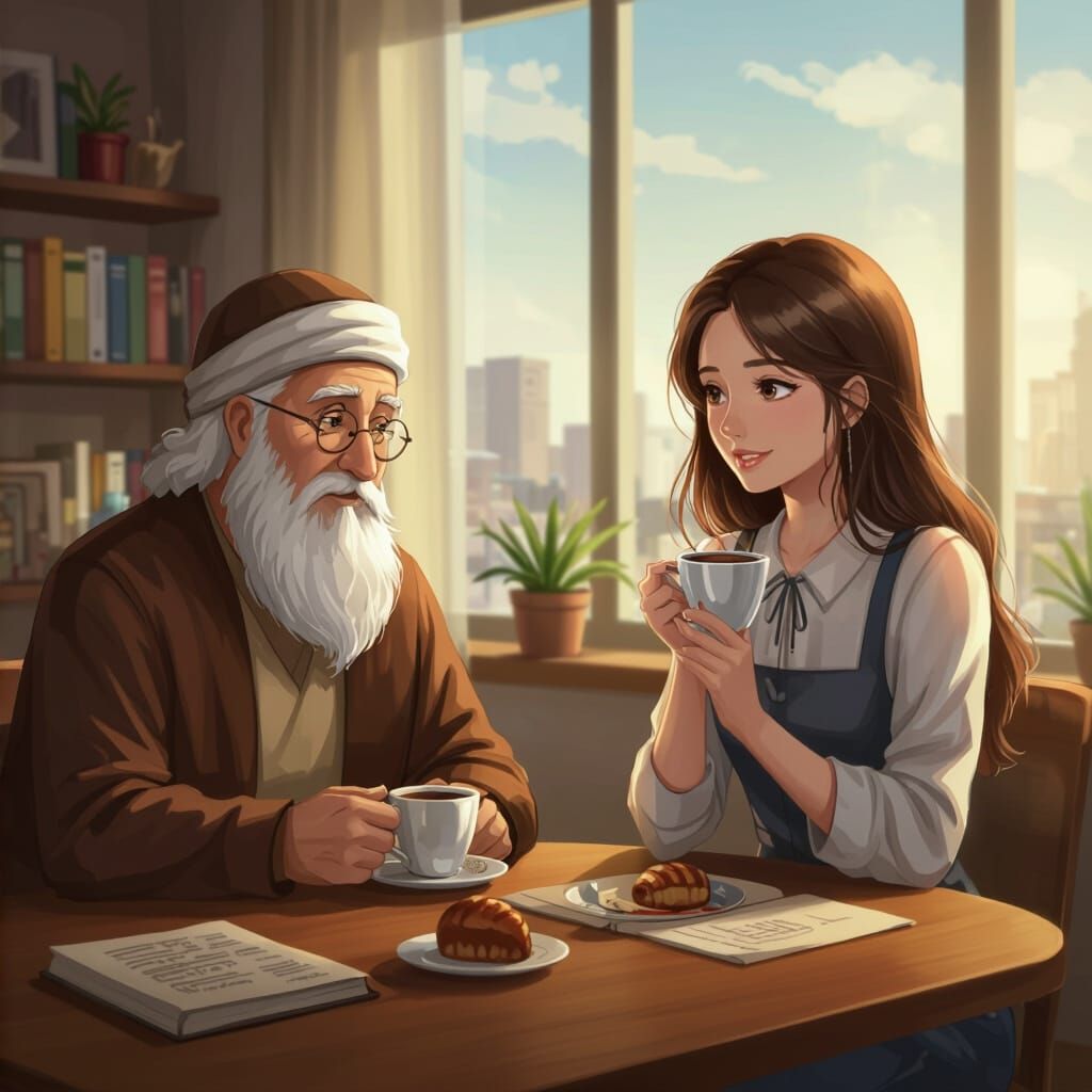 Cartoon Girl Hugging Husband in Ghibli Style