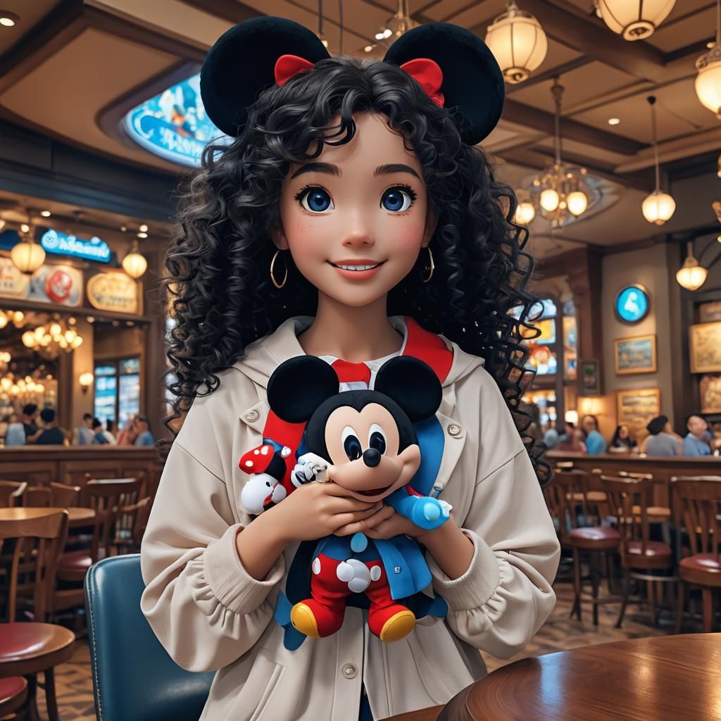 Brazilian Woman With Mickey Mouse Plushie: 3D Anime Art