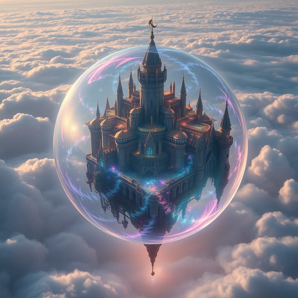 Ethereal Fortress Enveloped in a Shimmering Magic Barrier