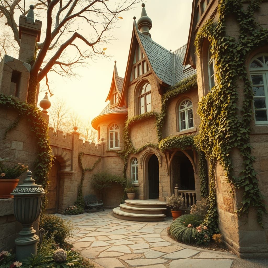 Whimsical House with Overgrown Gardens as Watercolor