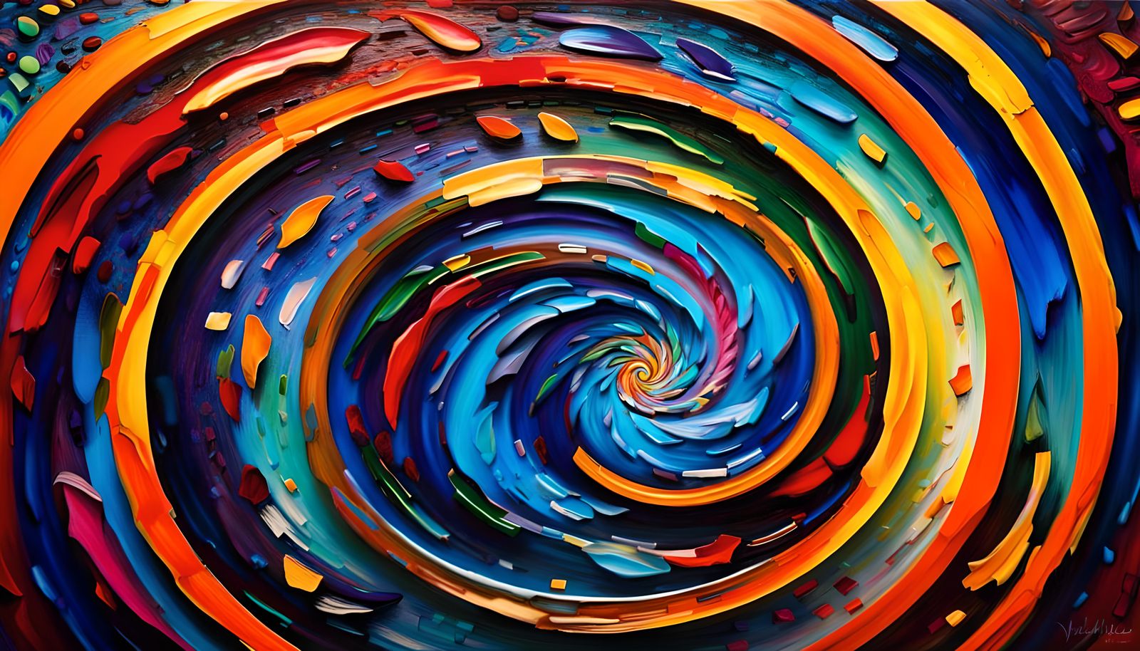 Vibrant Impasto Star-Flower in Electric Helix Vortex